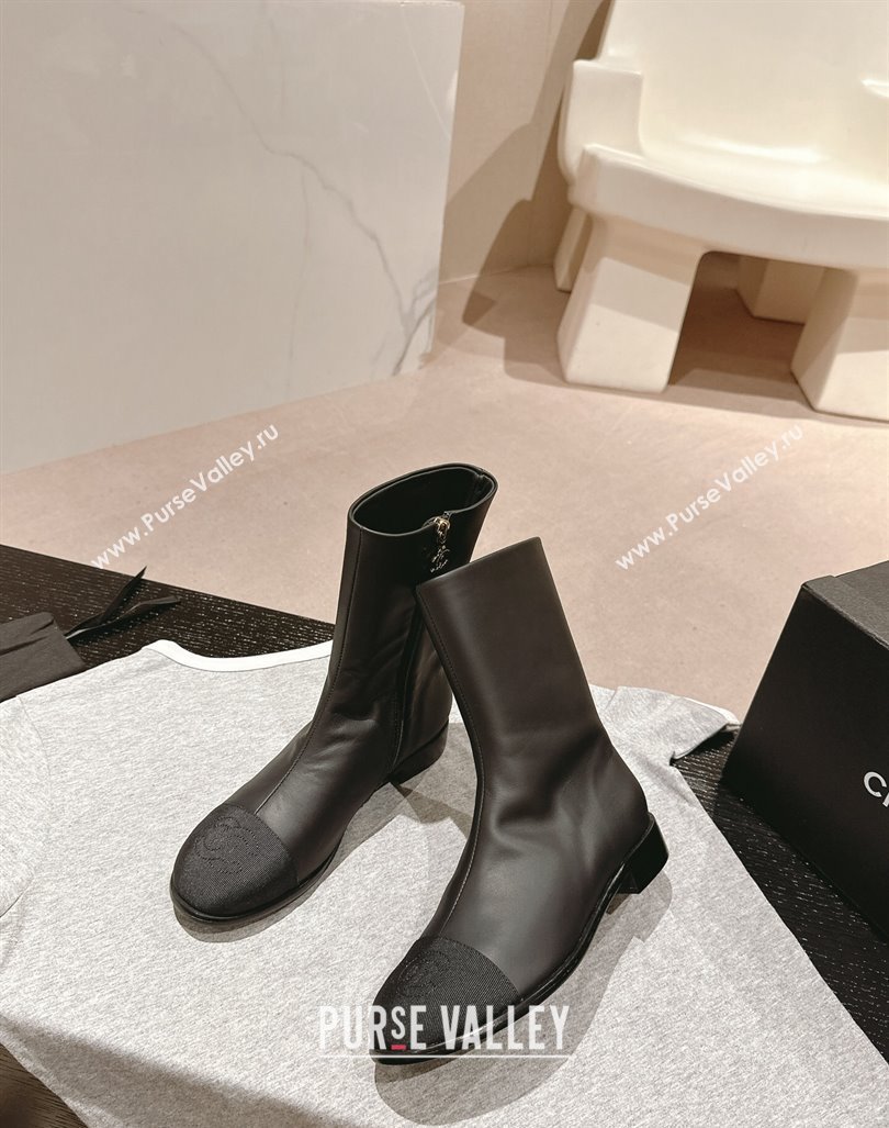 Chanel Calfskin Flat Ankle Boots Black 2024 CH091001 (MD-240910003)