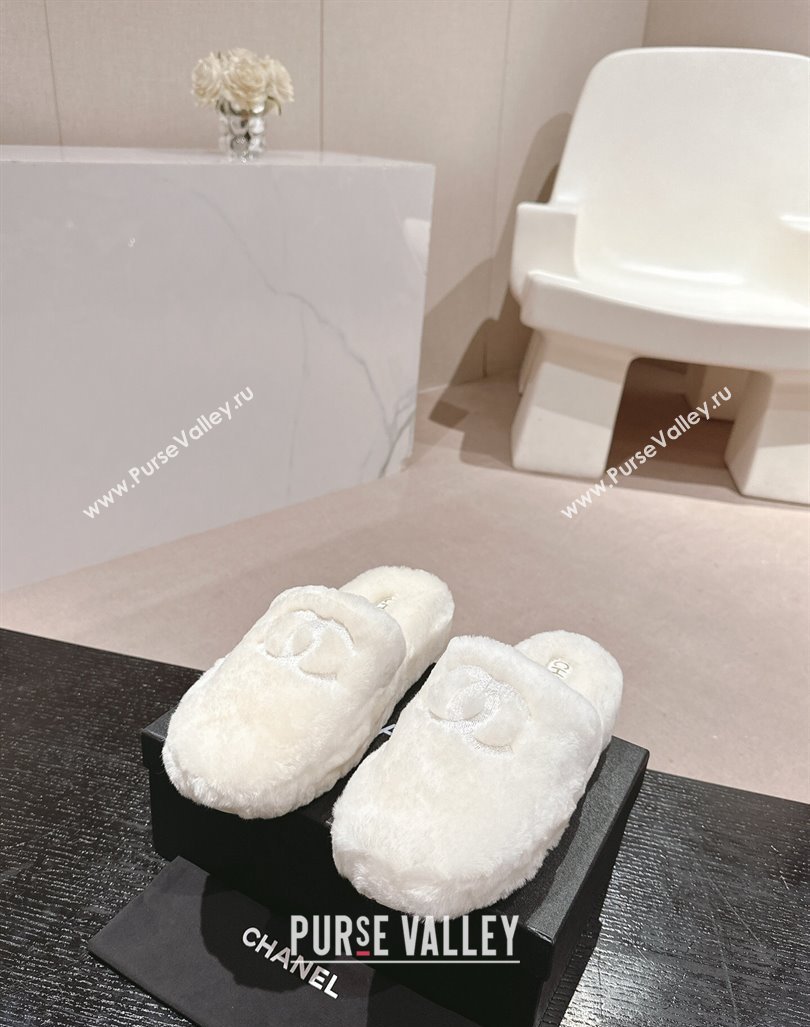 Chanel Wool Fur Flat Mules White 2024 CH091002 (MD-240910004)