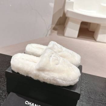 Chanel Wool Fur Flat Mules White 2024 CH091002 (MD-240910004)