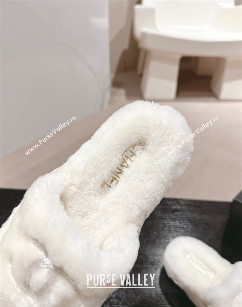 Chanel Wool Fur Flat Mules White 2024 CH091002 (MD-240910004)