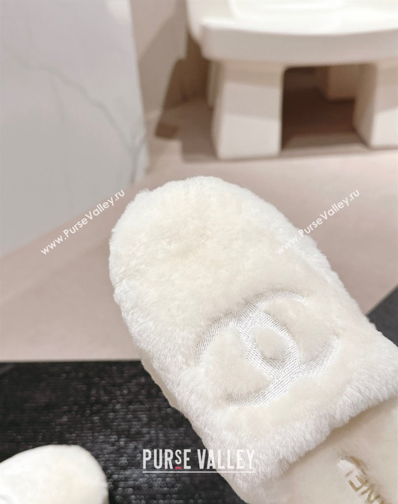 Chanel Wool Fur Flat Mules White 2024 CH091002 (MD-240910004)