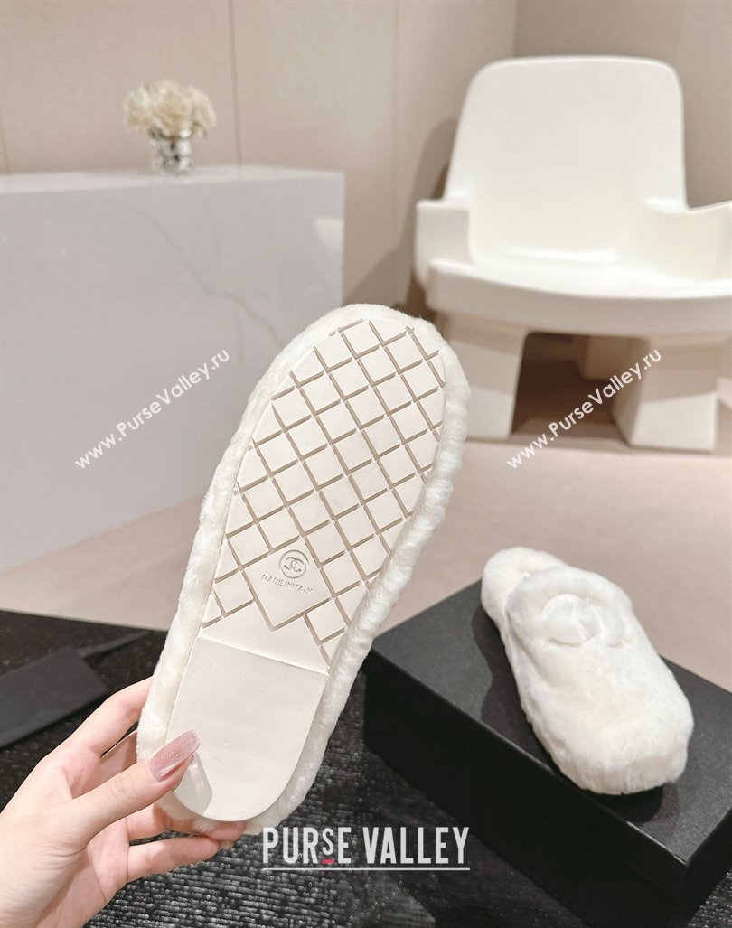 Chanel Wool Fur Flat Mules White 2024 CH091002 (MD-240910004)