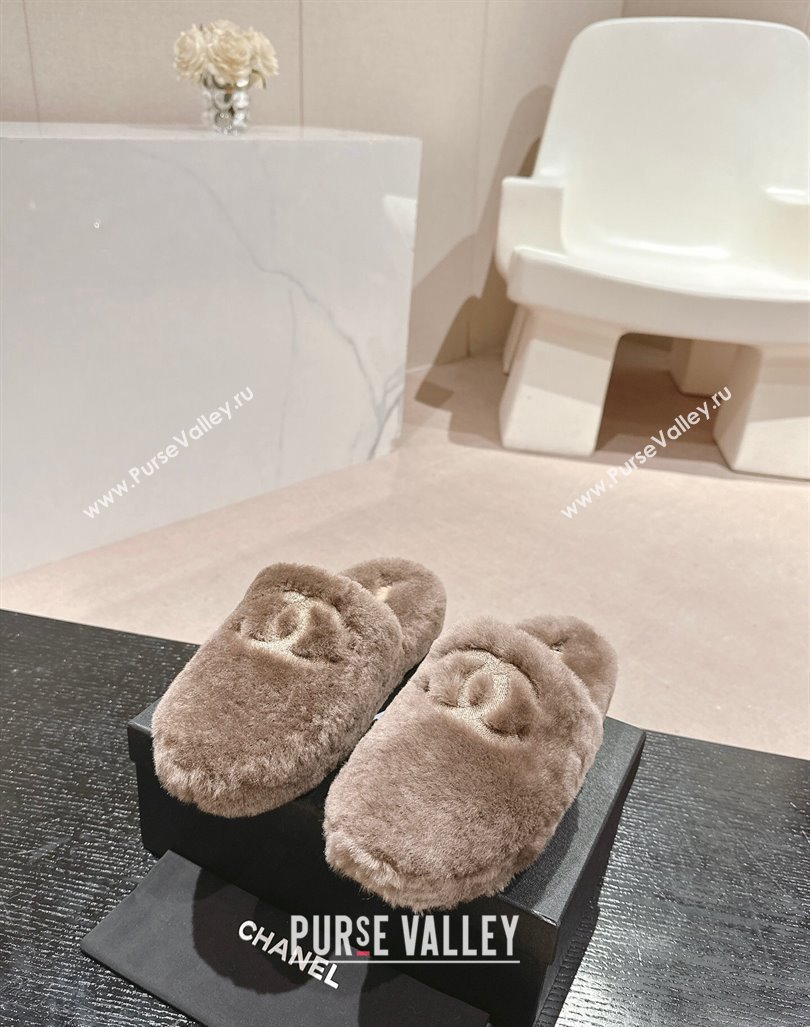 Chanel Wool Fur Flat Mules Light Brown 2024 CH091002 (MD-240910005)