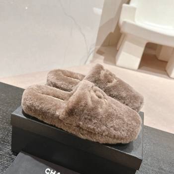 Chanel Wool Fur Flat Mules Light Brown 2024 CH091002 (MD-240910005)