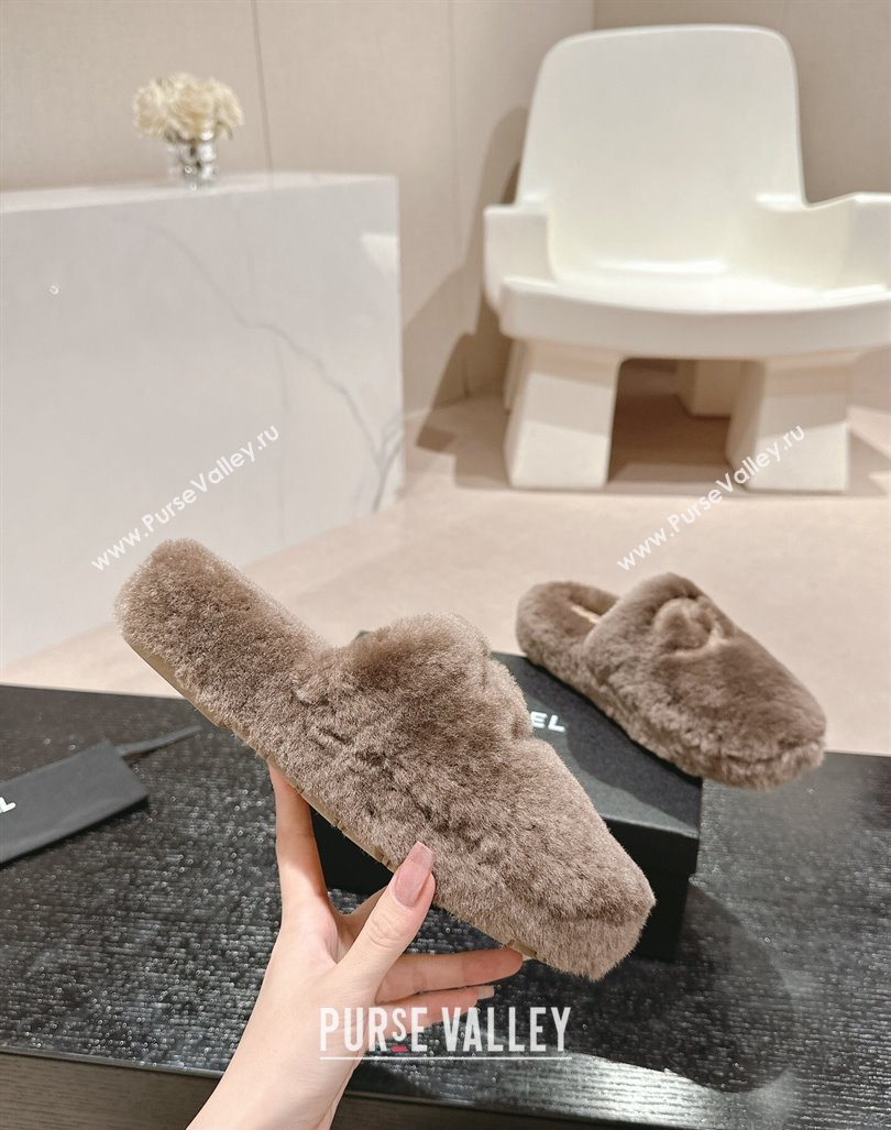 Chanel Wool Fur Flat Mules Light Brown 2024 CH091002 (MD-240910005)