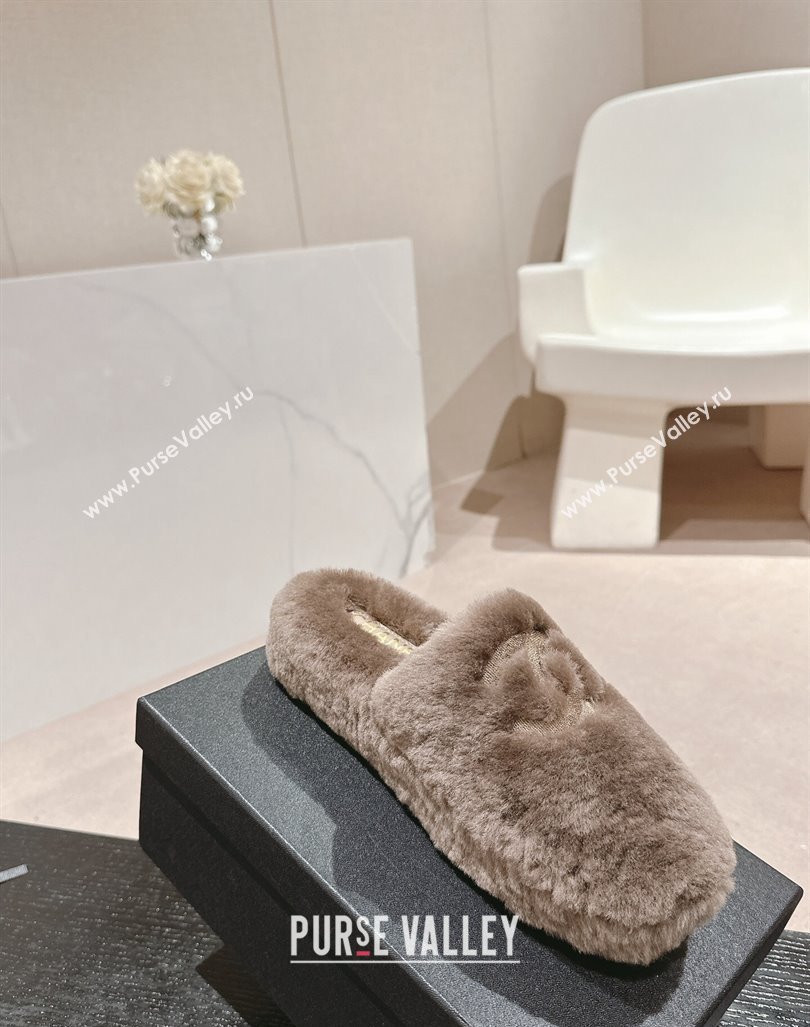 Chanel Wool Fur Flat Mules Light Brown 2024 CH091002 (MD-240910005)