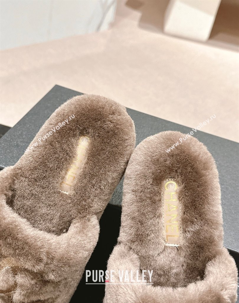 Chanel Wool Fur Flat Mules Light Brown 2024 CH091002 (MD-240910005)