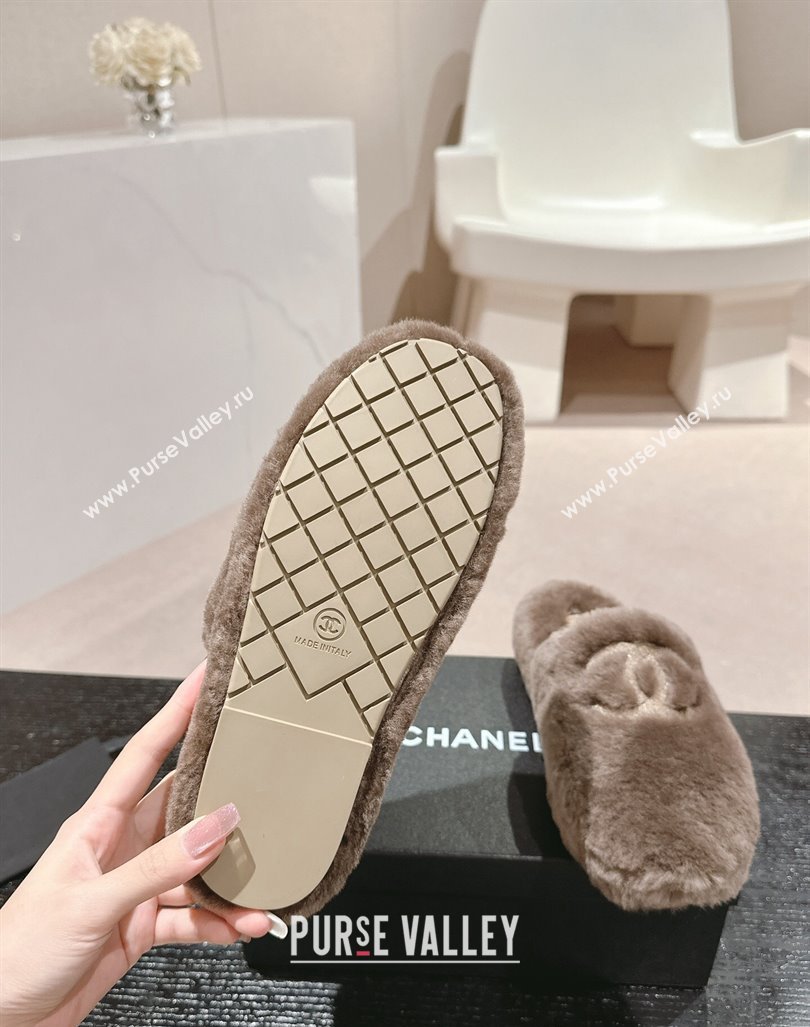 Chanel Wool Fur Flat Mules Light Brown 2024 CH091002 (MD-240910005)