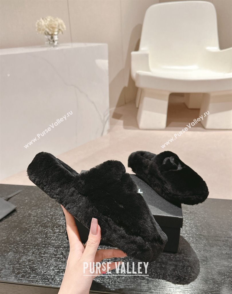 Chanel Wool Fur Flat Mules Black 2024 CH091002 (MD-240910007)