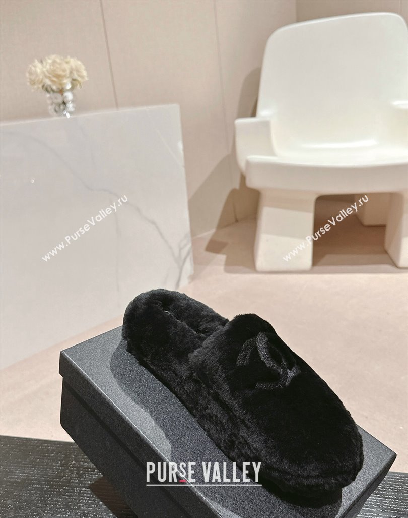 Chanel Wool Fur Flat Mules Black 2024 CH091002 (MD-240910007)