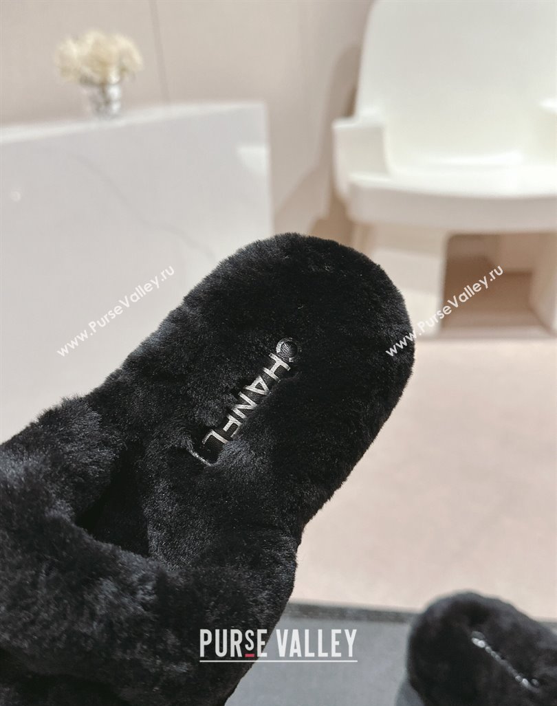 Chanel Wool Fur Flat Mules Black 2024 CH091002 (MD-240910007)