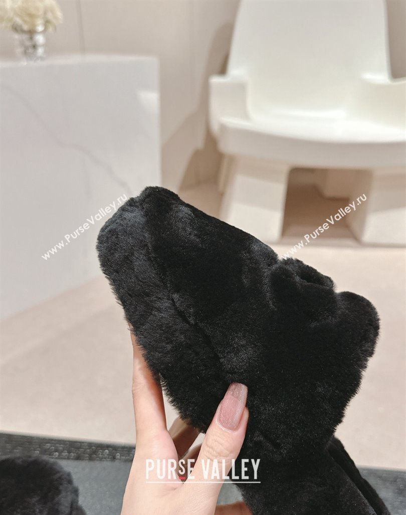 Chanel Wool Fur Flat Mules Black 2024 CH091002 (MD-240910007)