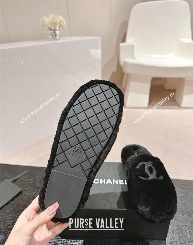 Chanel Wool Fur Flat Mules Black 2024 CH091002 (MD-240910007)