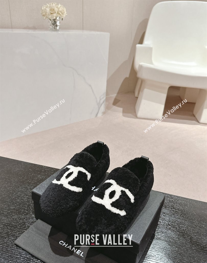 Chanel Wool Fur Flat CC Loafers Black 2024 CH091003 (MD-240910008)