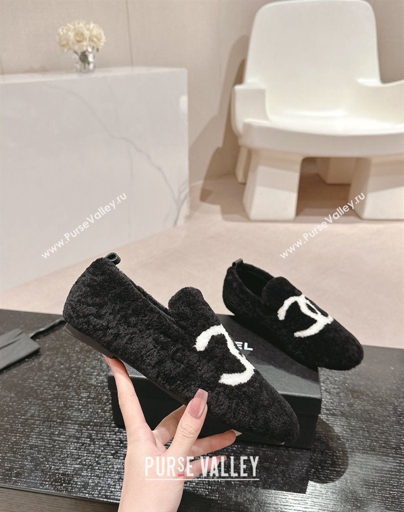 Chanel Wool Fur Flat CC Loafers Black 2024 CH091003 (MD-240910008)