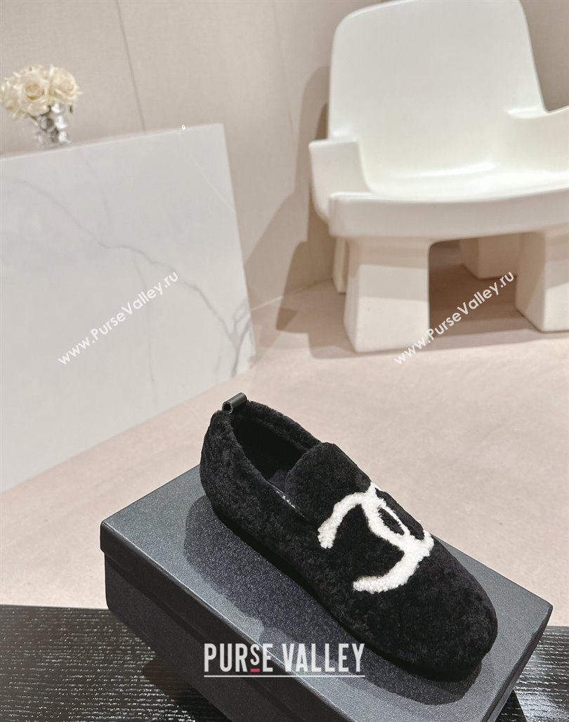 Chanel Wool Fur Flat CC Loafers Black 2024 CH091003 (MD-240910008)