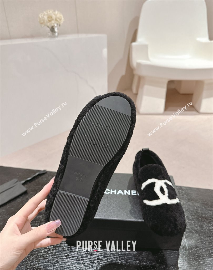 Chanel Wool Fur Flat CC Loafers Black 2024 CH091003 (MD-240910008)