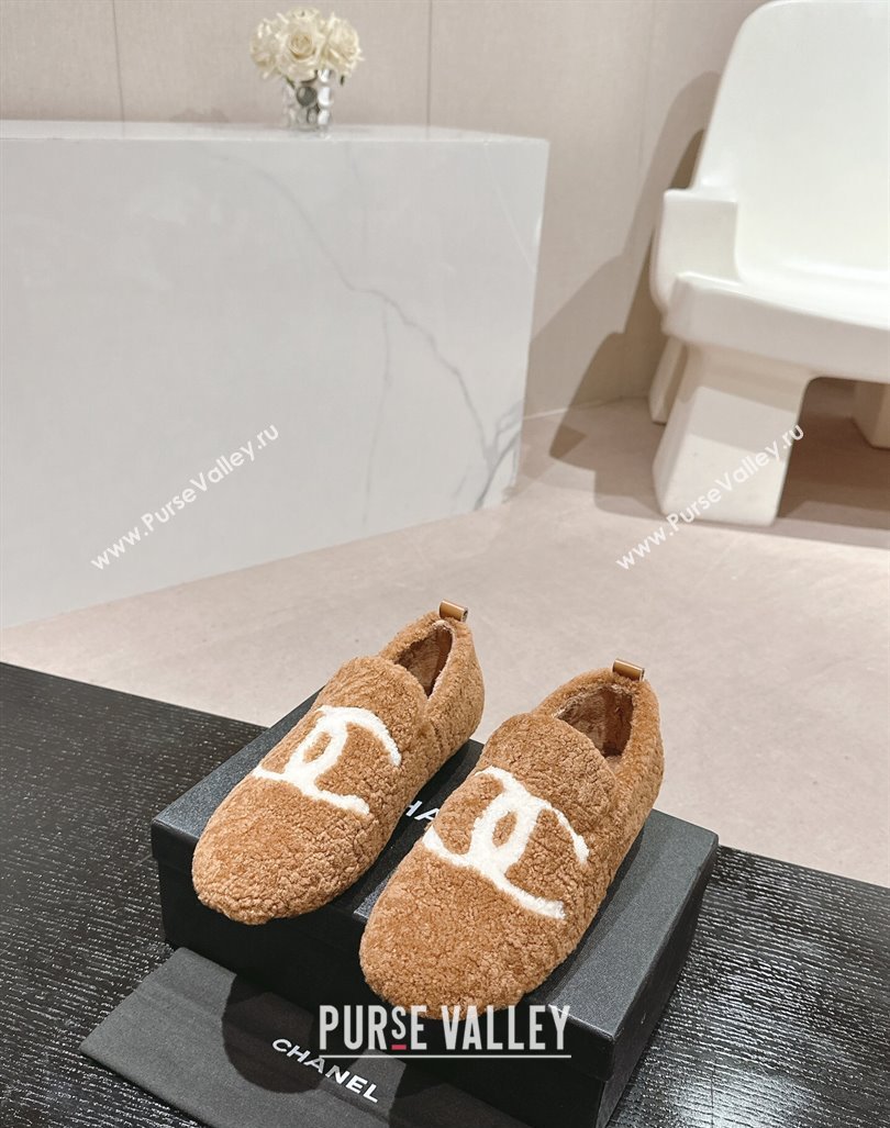 Chanel Wool Fur Flat CC Loafers Brown 2024 CH091003 (MD-240910009)