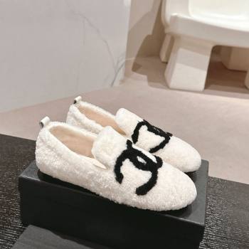 Chanel Wool Fur Flat CC Loafers White 2024 CH091003 (MD-240910010)