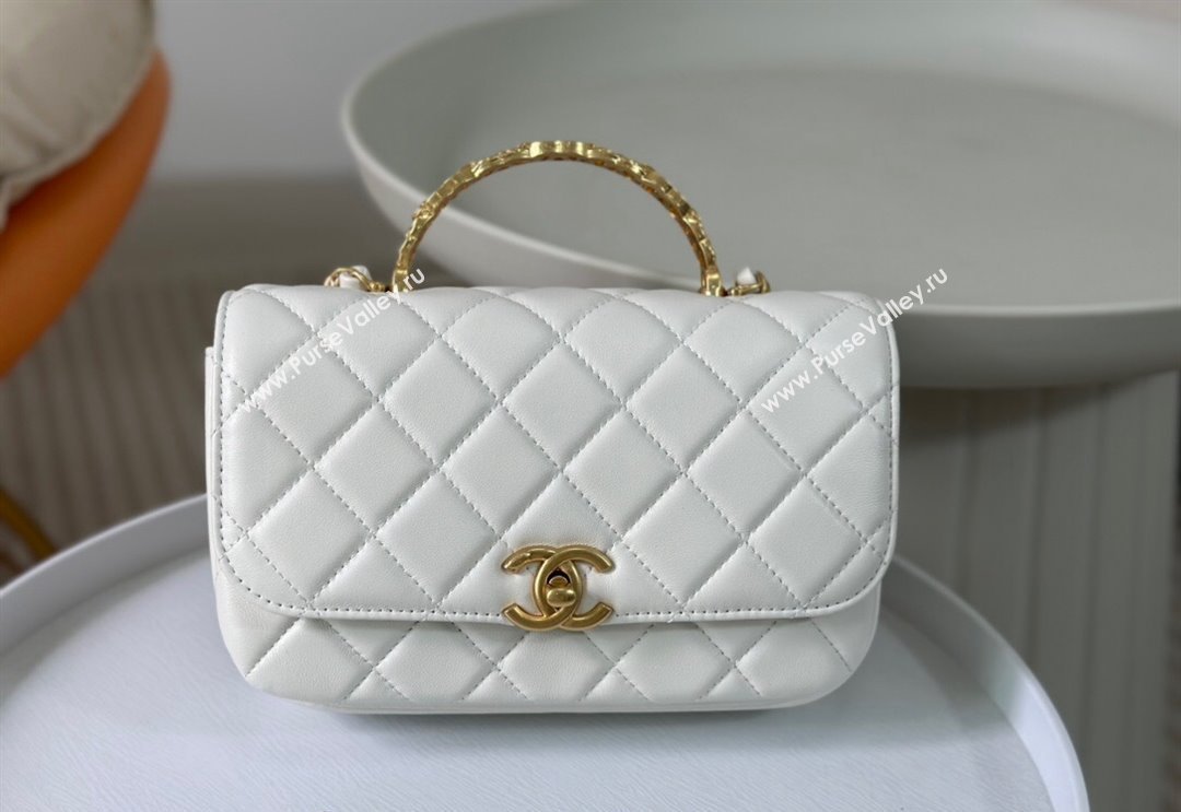 Chanel Lambskin Small Messenger Flap bag with CC Top Handle White 2024 AS4835 (SM-240926039)