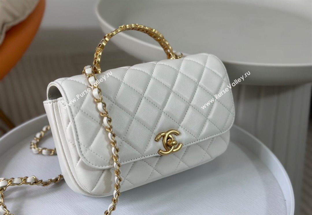 Chanel Lambskin Small Messenger Flap bag with CC Top Handle White 2024 AS4835 (SM-240926039)