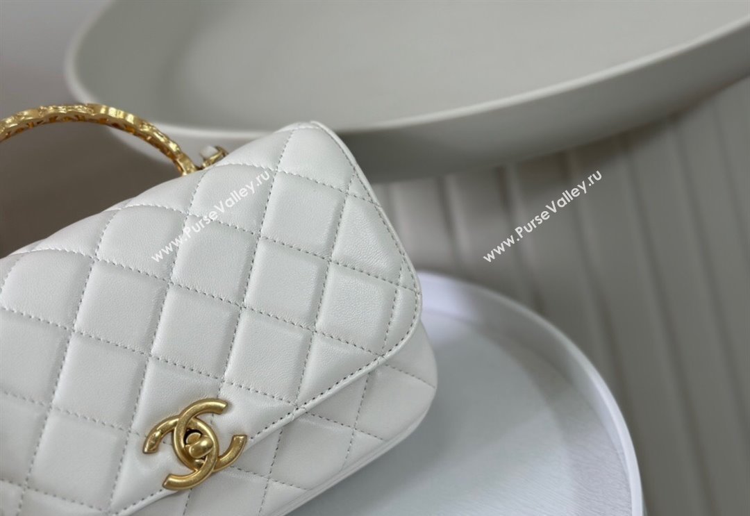 Chanel Lambskin Small Messenger Flap bag with CC Top Handle White 2024 AS4835 (SM-240926039)