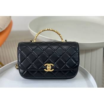 Chanel Lambskin Small Messenger Flap bag with CC Top Handle Black 2024 AS4835 (SM-240926040)