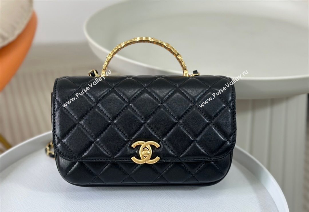 Chanel Lambskin Small Messenger Flap bag with CC Top Handle Black 2024 AS4835 (SM-240926040)