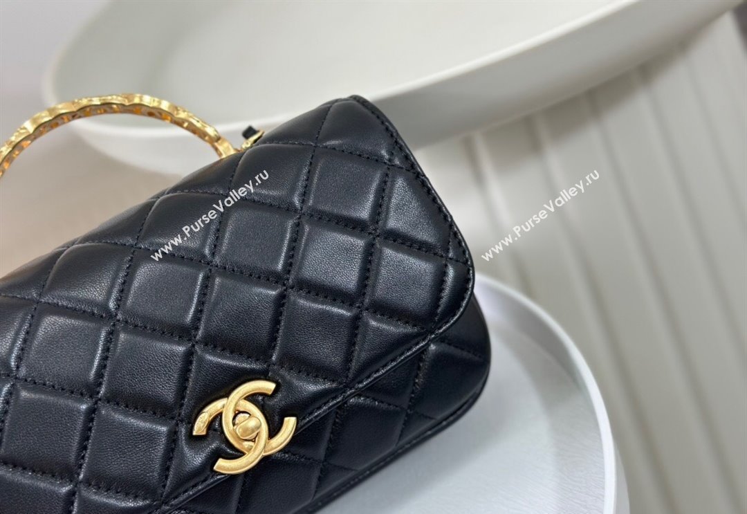 Chanel Lambskin Small Messenger Flap bag with CC Top Handle Black 2024 AS4835 (SM-240926040)