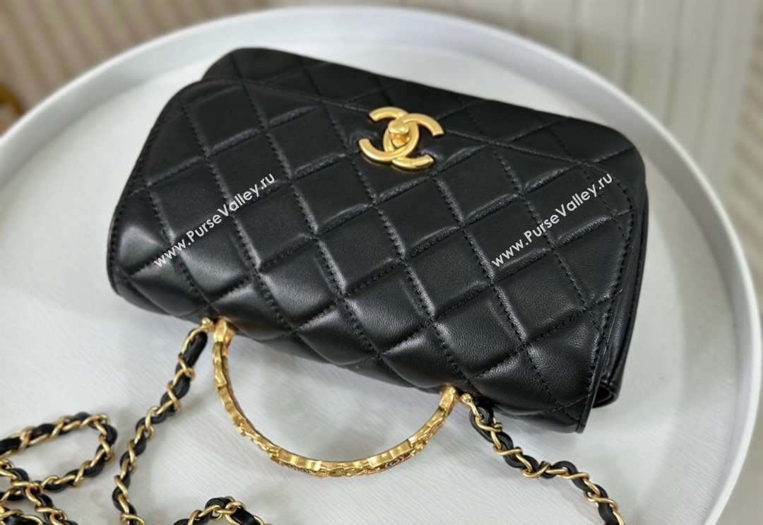 Chanel Lambskin Small Messenger Flap bag with CC Top Handle Black 2024 AS4835 (SM-240926040)