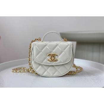 Chanel Shiny Calfskin Mini Saddle Flap bag with Top Handle White 2024 A96011 (SM-240926043)