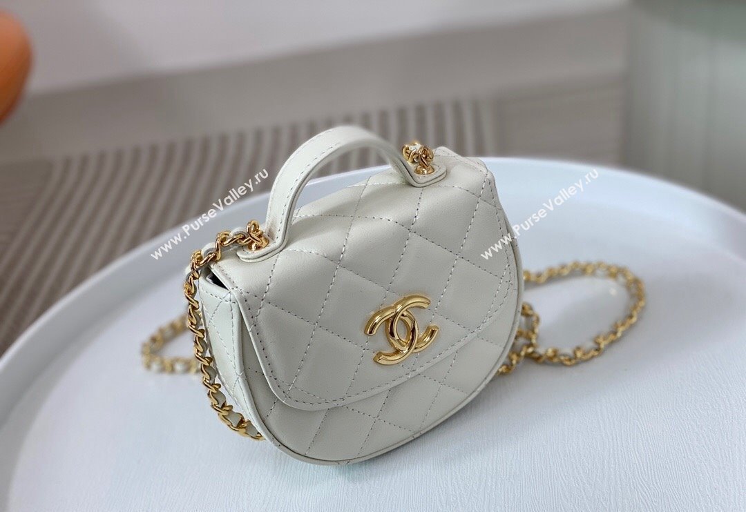 Chanel Shiny Calfskin Mini Saddle Flap bag with Top Handle White 2024 A96011 (SM-240926043)