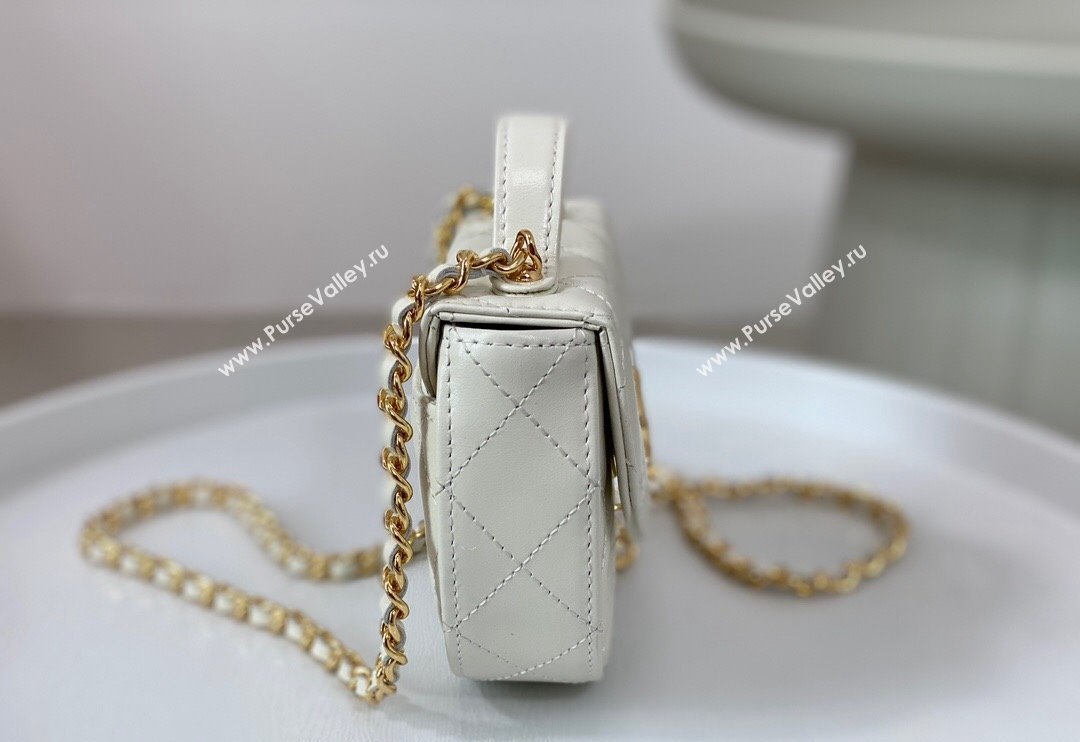 Chanel Shiny Calfskin Mini Saddle Flap bag with Top Handle White 2024 A96011 (SM-240926043)