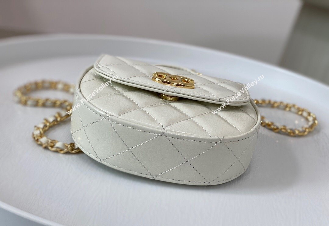 Chanel Shiny Calfskin Mini Saddle Flap bag with Top Handle White 2024 A96011 (SM-240926043)