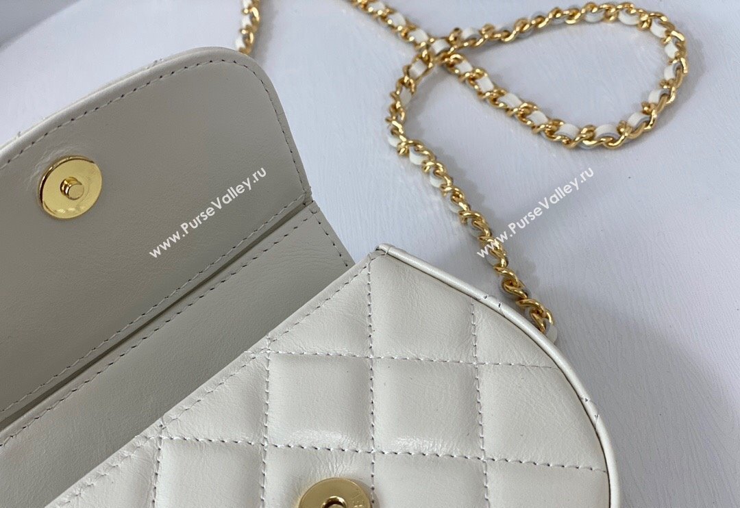 Chanel Shiny Calfskin Mini Saddle Flap bag with Top Handle White 2024 A96011 (SM-240926043)