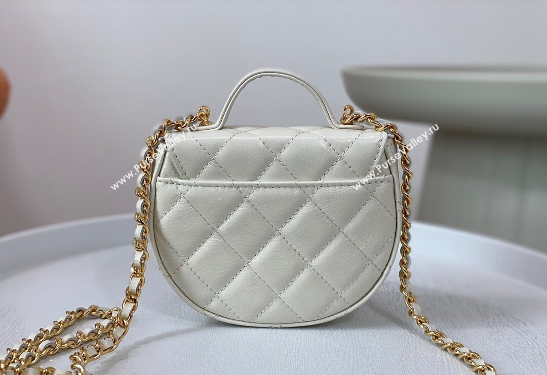 Chanel Shiny Calfskin Mini Saddle Flap bag with Top Handle White 2024 A96011 (SM-240926043)