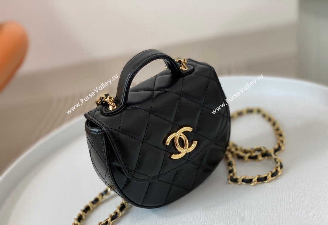 Chanel Shiny Calfskin Mini Saddle Flap bag with Top Handle Black 2024 A96011 (SM-240926044)