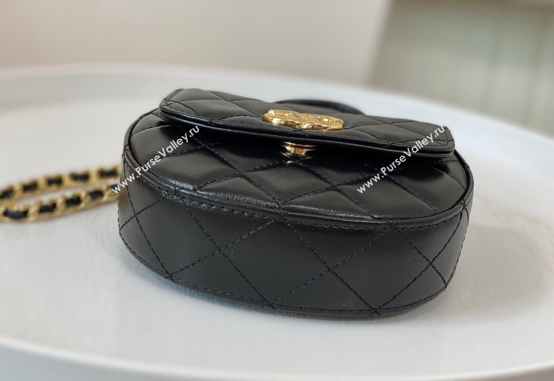 Chanel Shiny Calfskin Mini Saddle Flap bag with Top Handle Black 2024 A96011 (SM-240926044)