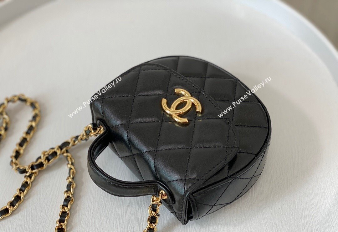 Chanel Shiny Calfskin Mini Saddle Flap bag with Top Handle Black 2024 A96011 (SM-240926044)