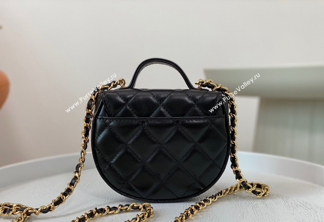 Chanel Shiny Calfskin Mini Saddle Flap bag with Top Handle Black 2024 A96011 (SM-240926044)