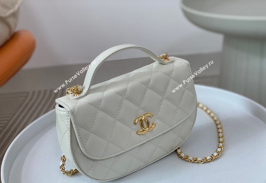 Chanel Shiny Calfskin Small Saddle Flap bag with Top Handle White 2024 A96012 (SM-240926045)