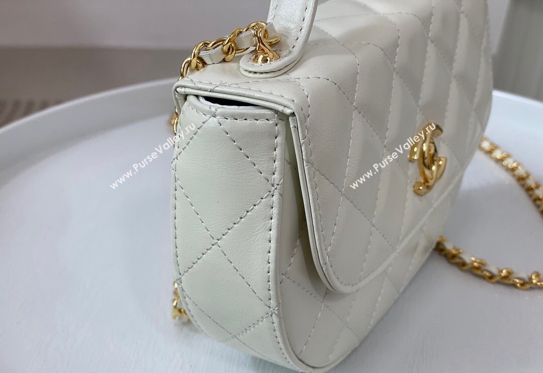 Chanel Shiny Calfskin Small Saddle Flap bag with Top Handle White 2024 A96012 (SM-240926045)