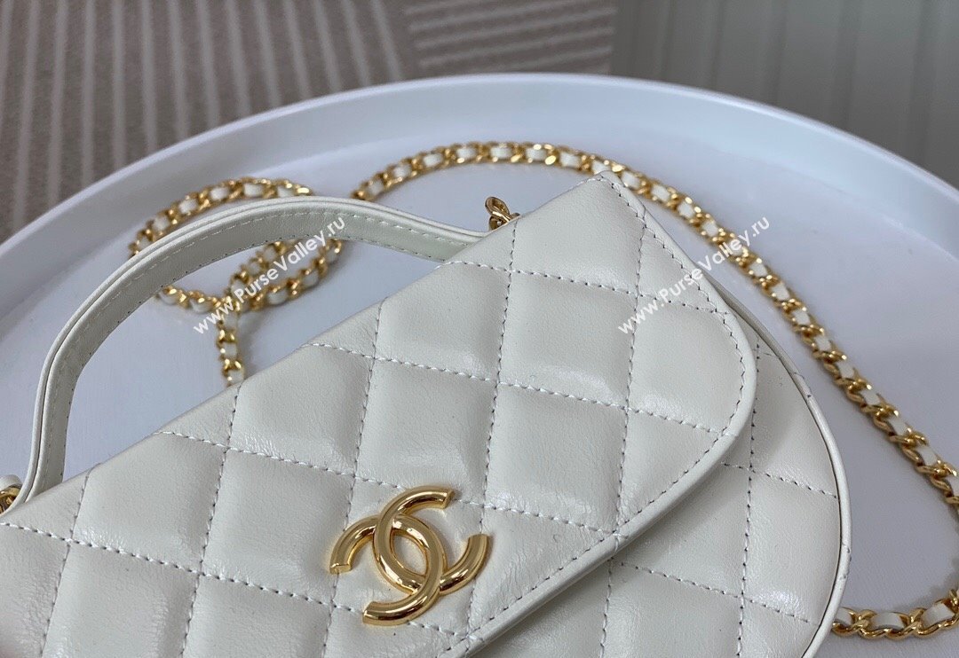 Chanel Shiny Calfskin Small Saddle Flap bag with Top Handle White 2024 A96012 (SM-240926045)