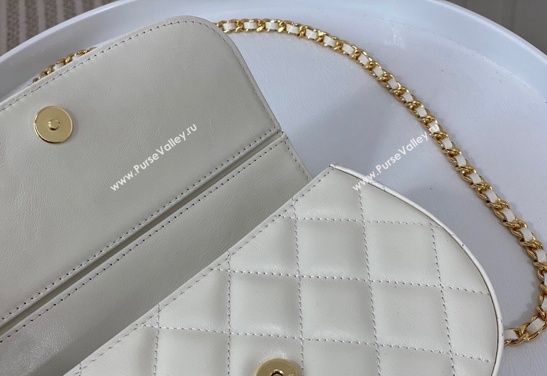 Chanel Shiny Calfskin Small Saddle Flap bag with Top Handle White 2024 A96012 (SM-240926045)