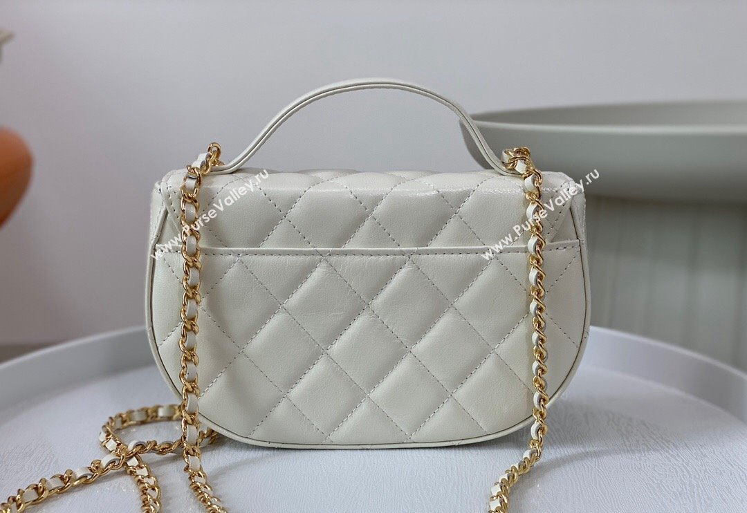 Chanel Shiny Calfskin Small Saddle Flap bag with Top Handle White 2024 A96012 (SM-240926045)