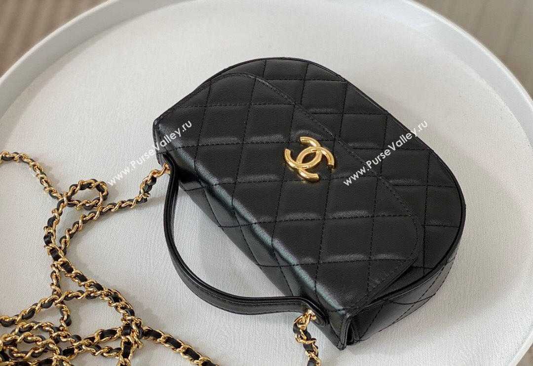 Chanel Shiny Calfskin Small Saddle Flap bag with Top Handle Black 2024 A96012 (SM-240926046)