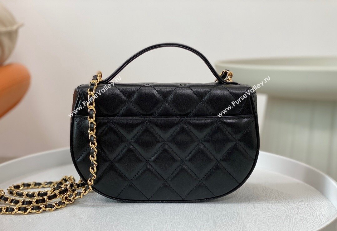 Chanel Shiny Calfskin Small Saddle Flap bag with Top Handle Black 2024 A96012 (SM-240926046)