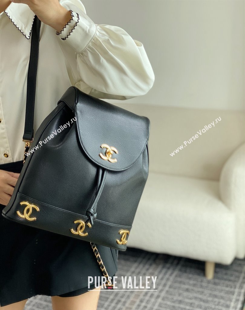 Chanel Grained Calfskin Backpack Bag with Maxi CC Black 2024 A06632 (SM-240926036)