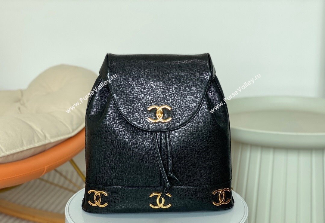 Chanel Grained Calfskin Backpack Bag with Maxi CC Black 2024 A06632 (SM-240926036)