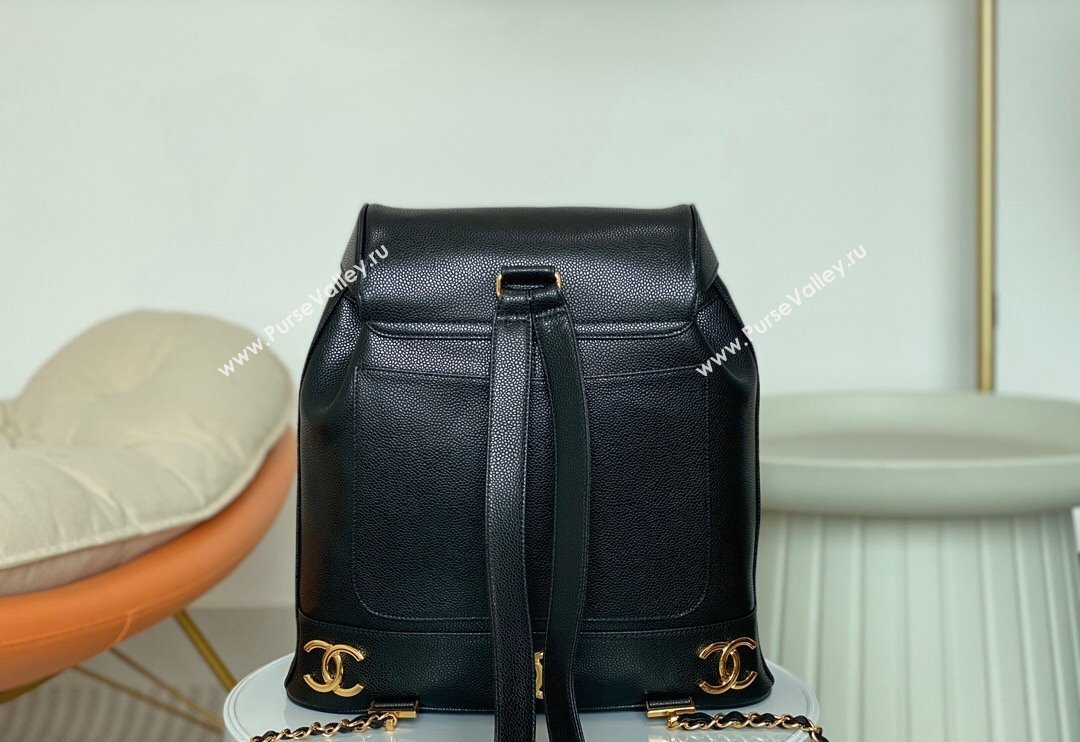 Chanel Grained Calfskin Backpack Bag with Maxi CC Black 2024 A06632 (SM-240926036)